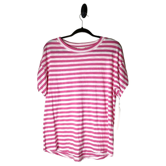 Caslon Pink & White Candy Striped Medium Shirt Bow Sleeves Valentine Tunic Top - Picture 2 of 9